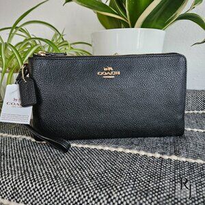Coach Double Zip Wallet Wristlet 54052 – Pebble Leather Black (NWT)